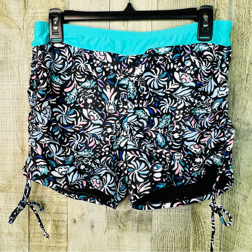 Yonique Size XL Swim Shorts Floral w/Side Ruching w/Stretch Waistband